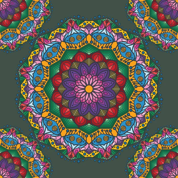 Güzel renkli mandala sorunsuz desenleri ile yeşil bakcground