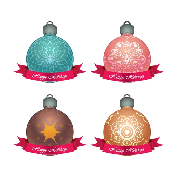 Csillogó karácsonyi baubles banner gyűjteménye — Stock Vector