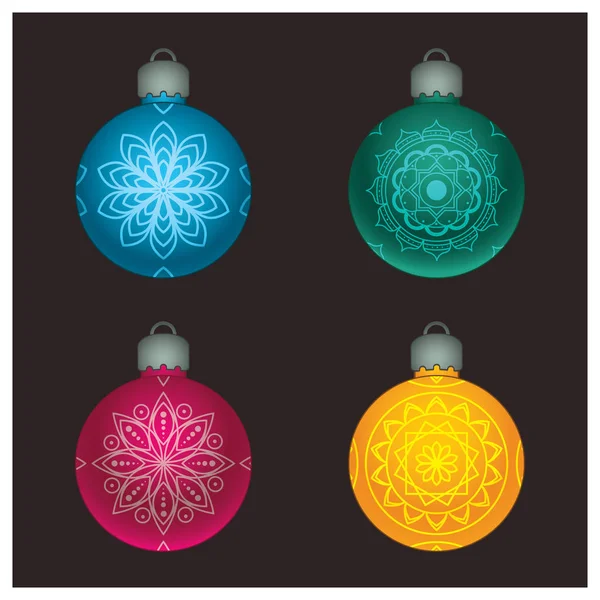 Set di bellissimi ornamenti decorati sfera di Natale — Vettoriale Stock