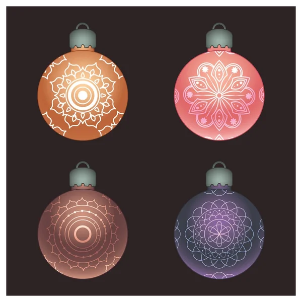 Set of beautiful patterned Christmas sphere ornaments — Stock Vector