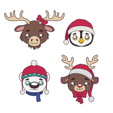 Sevimli kış hayvan Portreler kümesi