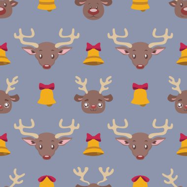 Ren geyiği ve çan ile Seamless Noel modeli