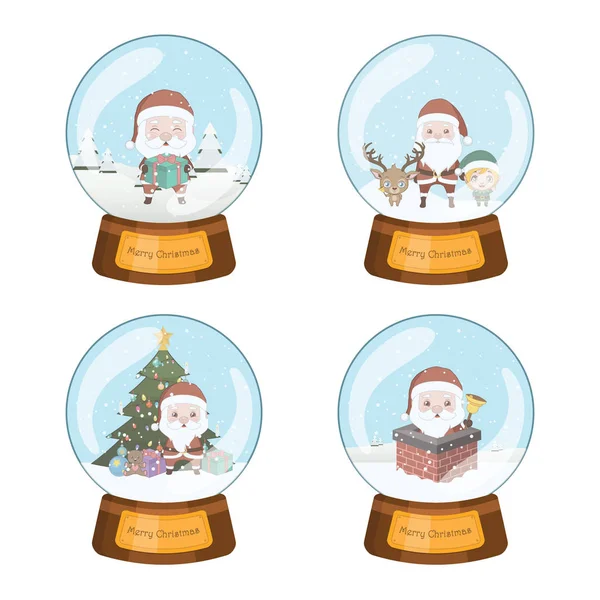 Conjunto de quatro belos globos de neve de Natal — Vetor de Stock