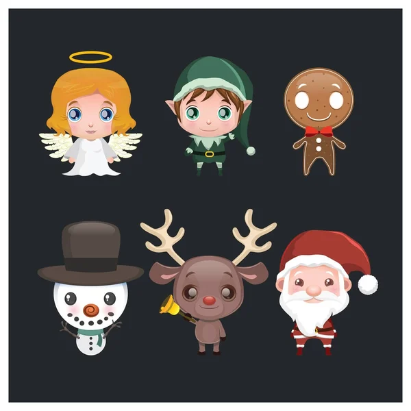 Set von sechs niedlichen Weihnachtsfiguren mit Gefälle — Stockvektor