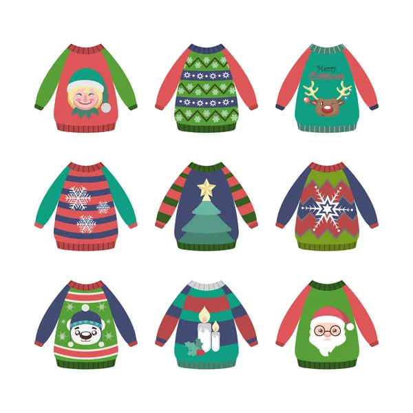 Renkli çirkin Noel kazak desenleri ile topluluğu