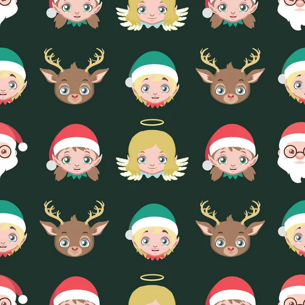 Vzor bezešvé s roztomilý malý vánoční postavy — Stockový vektor