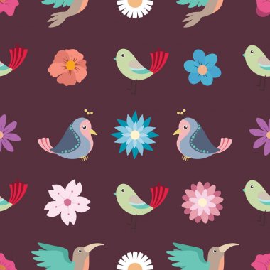 kuş ve çiçek seamless modeli
