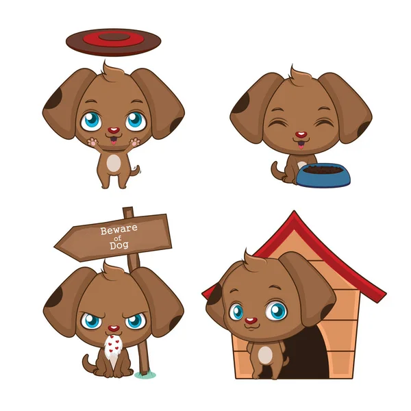 Şirin köpek yavrusu maskot topluluğu pozlar — Stok Vektör