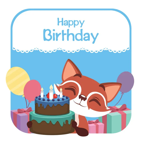 Ilustração de aniversário com bonito raposa — Vetor de Stock