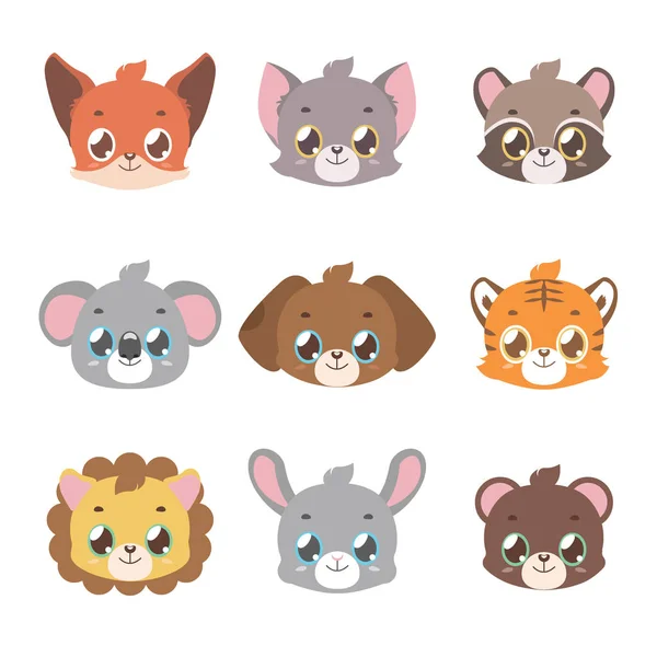 Cute animal faces in pastel coloring — Stock Vector