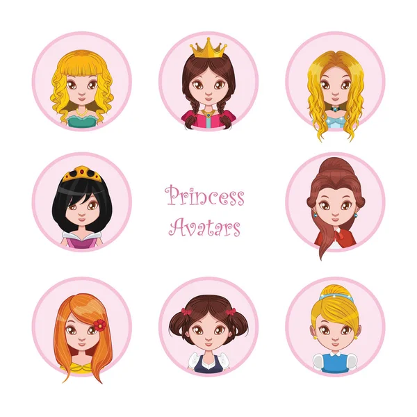 Коллекция аватаров принцессы — стоковый вектор