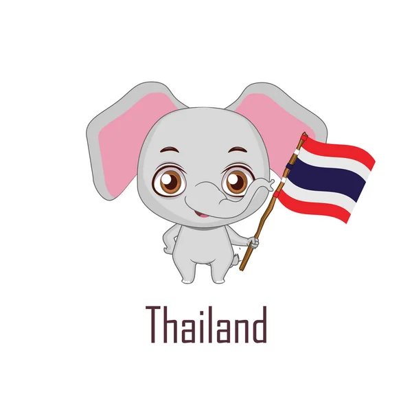 Elefante animal nacional con bandera de Tailandia — Vector de stock