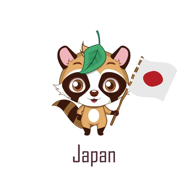 Krajowych zwierząt jenota trzymając flagę Japonii — Wektor stockowy