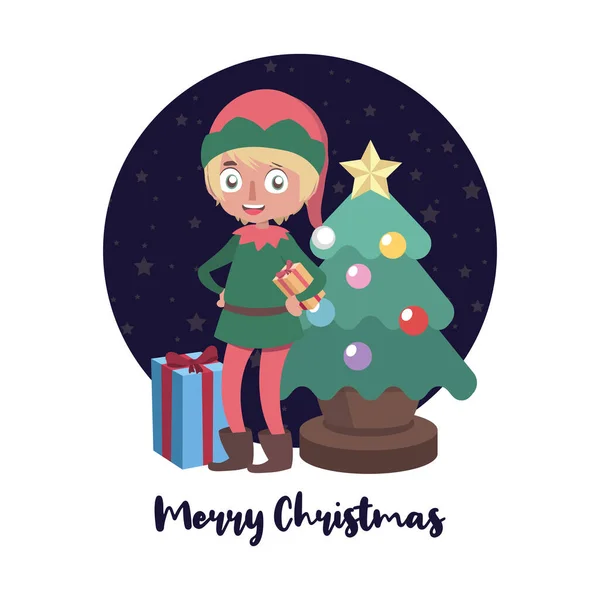 Christmas greeting with elf helper — Stock Vector