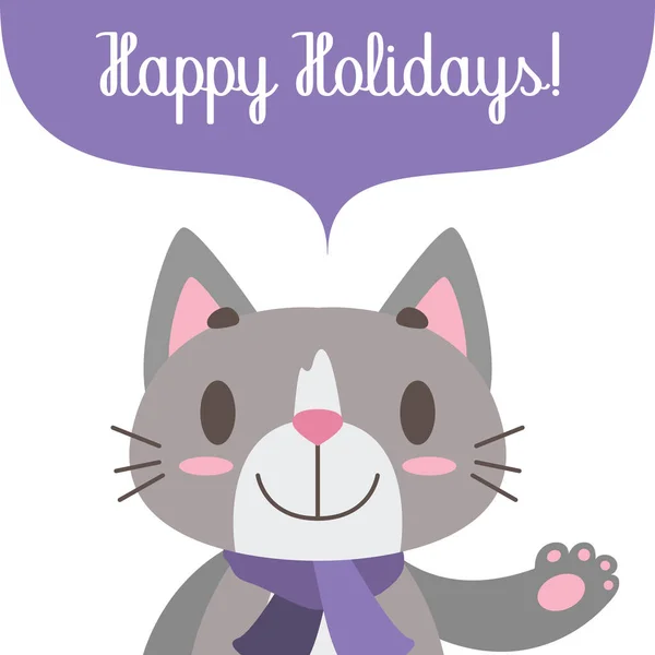 シンプルな休日の挨拶でかわいい猫 — ストックベクタ