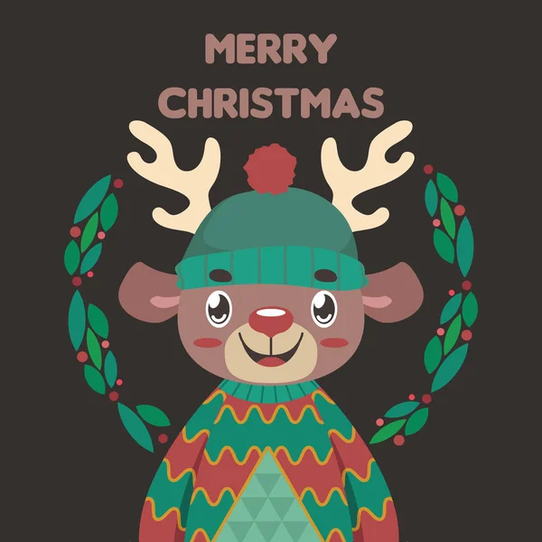 Noel 'de çirkin bir Noel' de tatlı bir ren geyiğiyle selamlaşıyoruz. — Stok Vektör