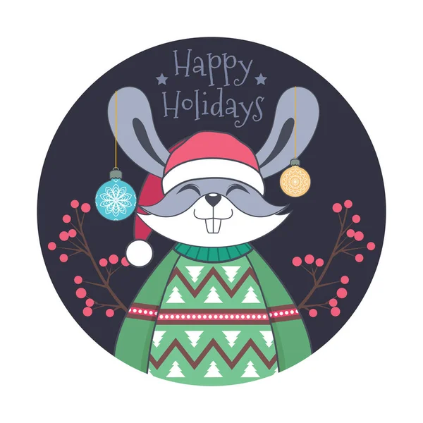 Рождественское приветствие с милым кроликом в уродливом свитере — стоковый вектор