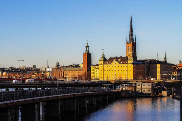 Stoccolma al tramonto - una vista della Gamla Stan (Città Vecchia ) — Foto Stock