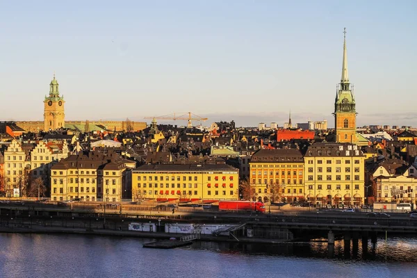 Panorama vecchia Stoccolma al tramonto a dicembre — Foto Stock