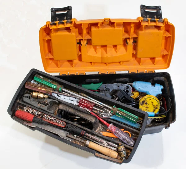 Plastic Toolbox Full Dirty Dusty Used Tools — Stock Photo, Image