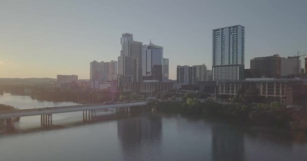 Panorama Uitzicht Austin Texas Stadsgezicht Rivier — Stockvideo