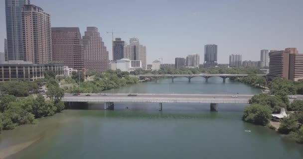 Panorama Utsikt Över Austin Texas Stadsbild Och Floden — Stockvideo