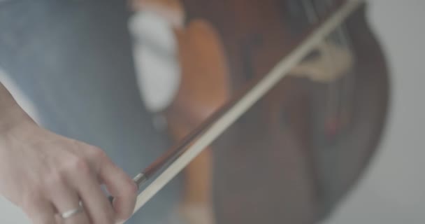 Senfonide Çello Tellerinin Çarpıcı Bir Şekilde Eğilmesi — Stok video