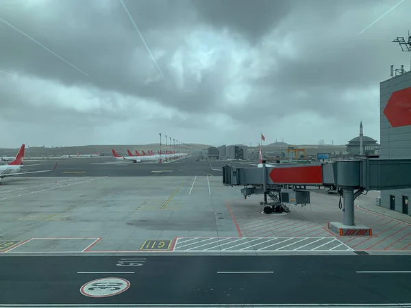 Aéroport Istanbul Vide Avec Des Avions Stationnés Pas Personnes Des — Photo