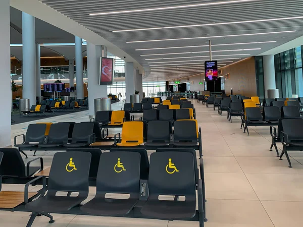 Vider Les Sièges Les Salles Aéroport Istanbul Personne Pendant Épidémie — Photo