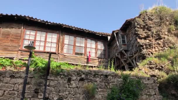 Oud Verlaten Ottomaanse Tijd Houten Huis Gebouw Het Oude Centrum — Stockvideo