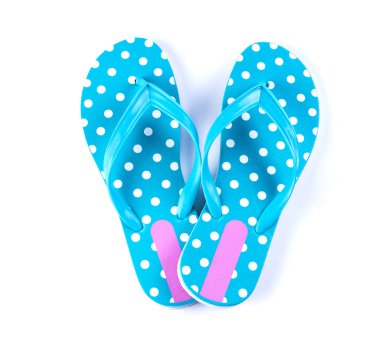 yaz moda üzerinde beyaz backgrou Flip Flop sandalet izole mavi