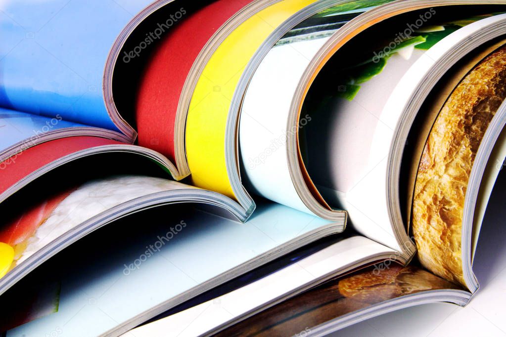 stack of colorful magazines