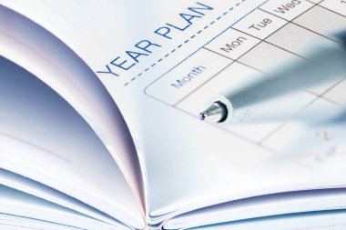 seçici odak açılan çizgili günlüğü kitap üzerinde topu kalem 