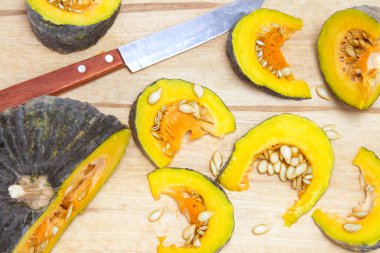 Taze Asya kabak ahşap blok dilimlenmiş