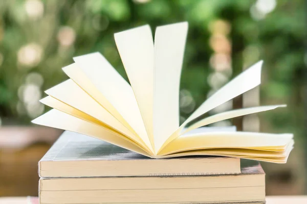 Open boek in schoonheid natuur bokeh — Stockfoto