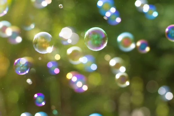 O fundo abstrato da bolha de sabão no ar com a natureza — Fotografia de Stock