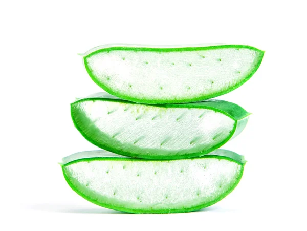 The sliced fresh aloe vera , natural clear gel as the star beaut — Stock Photo, Image