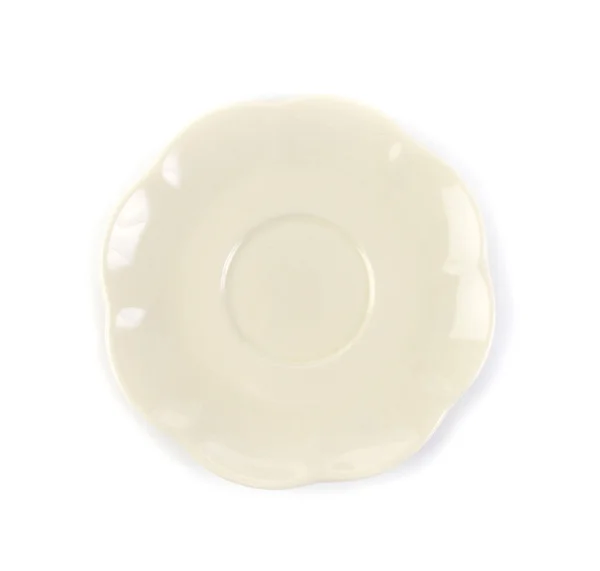 흰색 바탕에 크림 접시의 상위 뷰 — 스톡 사진