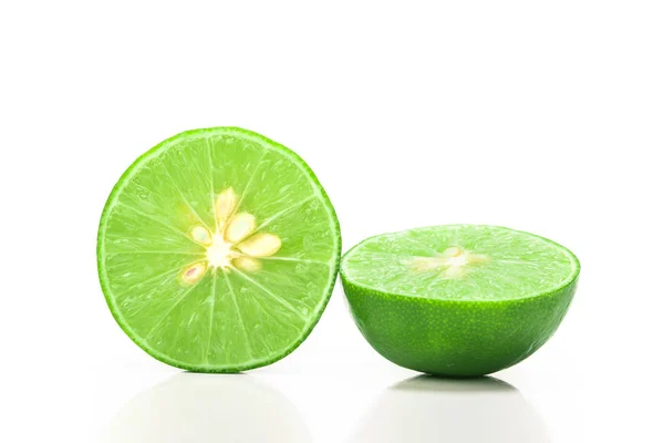 Fresh sliced lime with seed on the white background — Stock Photo, Image