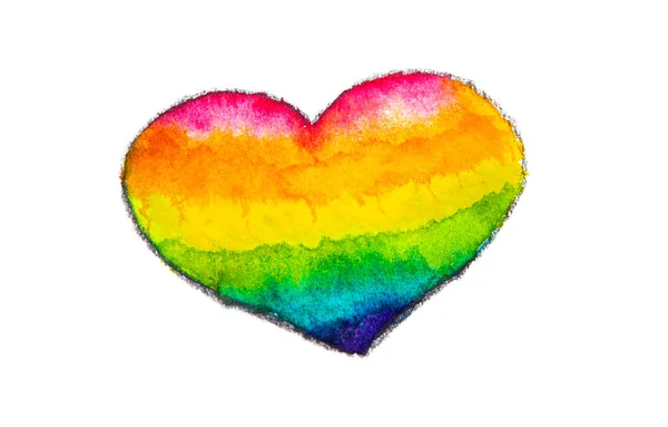 Arco-íris colorido aquarela de um coração LGBT isolado em branco — Fotografia de Stock