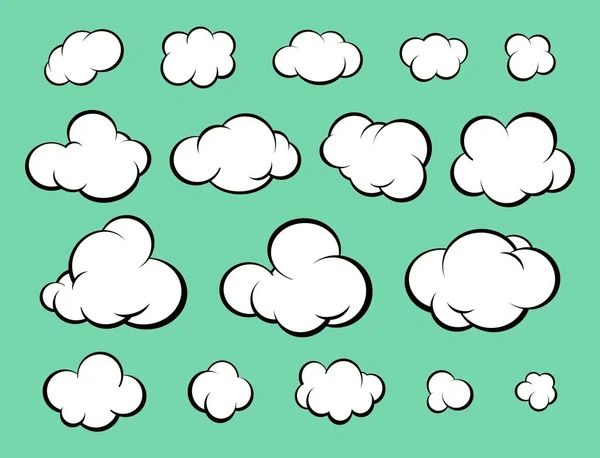 Set Van Diverse Cartoon Wolken Stripstijl Vector Illustratie — Stockvector