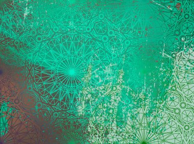 Bakır süslemelerde İslami arka plan oksitlenmesi. Yeşil arkaplan