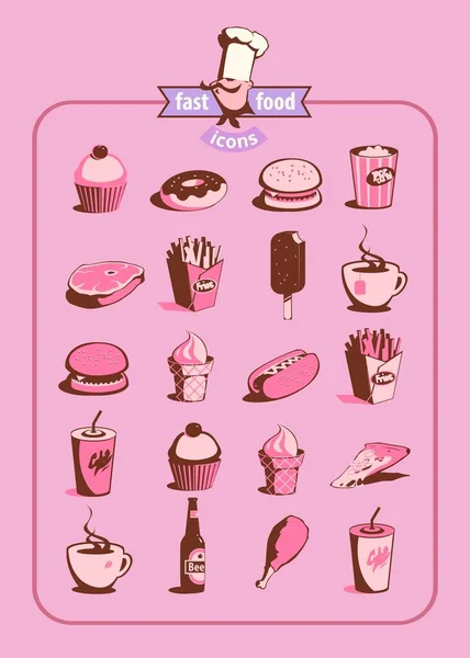 Iconos Comida Bebida Estilo Retro Ilustración Vectorial — Vector de stock