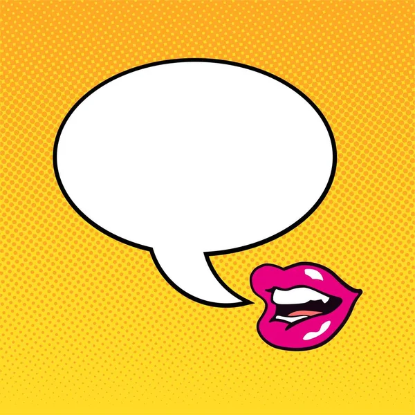 Talking Female Lips Dialog Cloud Pop Art Style Vector Illustration — Stock Vector