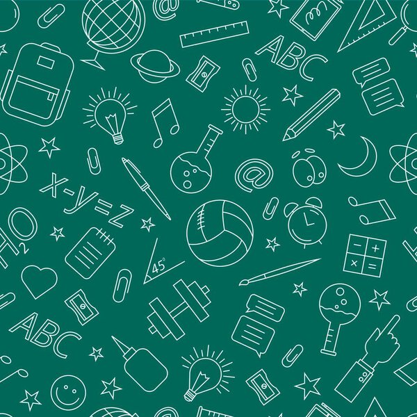 School doodle pattern. Vector illustration on a green background.