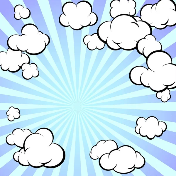 Quadro Nuvens Pintadas Raios Radiais Sol Estilo Retrô Desenhos Animados — Vetor de Stock