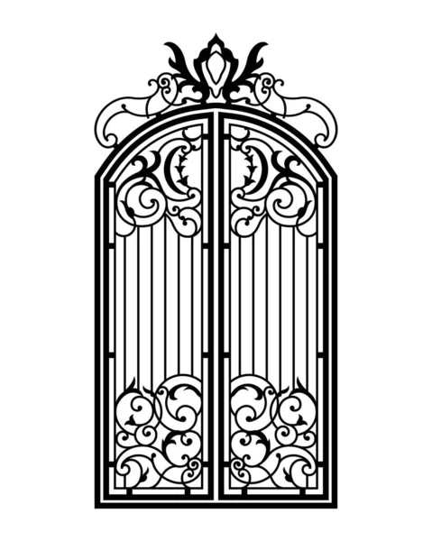 Porte Ornée Forgée Fermée Silhouette Noire Illustration Vectorielle — Image vectorielle