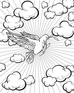 Dove in the sky coloring page. Bible story. Vector illustration. clipart
