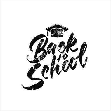 Okul logosuna geri dön. Beyaz arka planda siyah. Vektör illüstrasyonu.