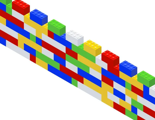 Baukasten Kinderspielzeug Isometrische Ziegelmauer Vektorillustration — Stockvektor